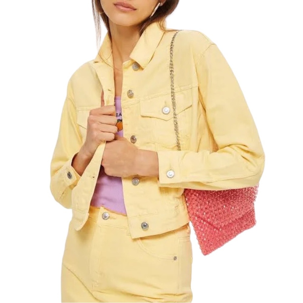 Topshop Pale Yellow Cropped Denim Jacket